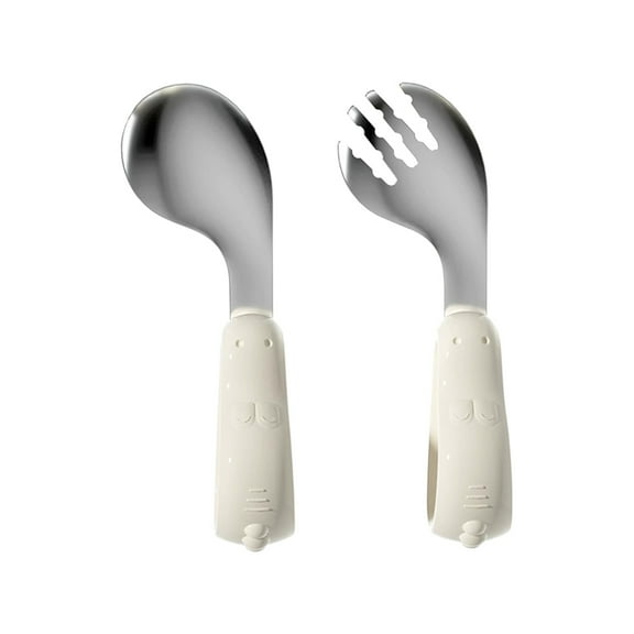 Wovilon Baby Complementary Food Spoon Independently One Year Old Baby Learns And Train Children's Stainless Steel Short Handle Spork