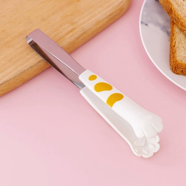 Pinzas para Comida con Forma de Pata de Gato | Acero Inoxidable Resistente Al Calor | para Asar Pan y Rodajas de Limón | Blancas | 24,5 X 4,7 Cm | 116 G | Accesorio de Cocina