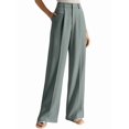 thumbnail image 3 of Women High Waist Floor-Length Straight Wide Leg Commute Suit Trousers Business Casual with Pockets Gray-Blue M, 3 of 9