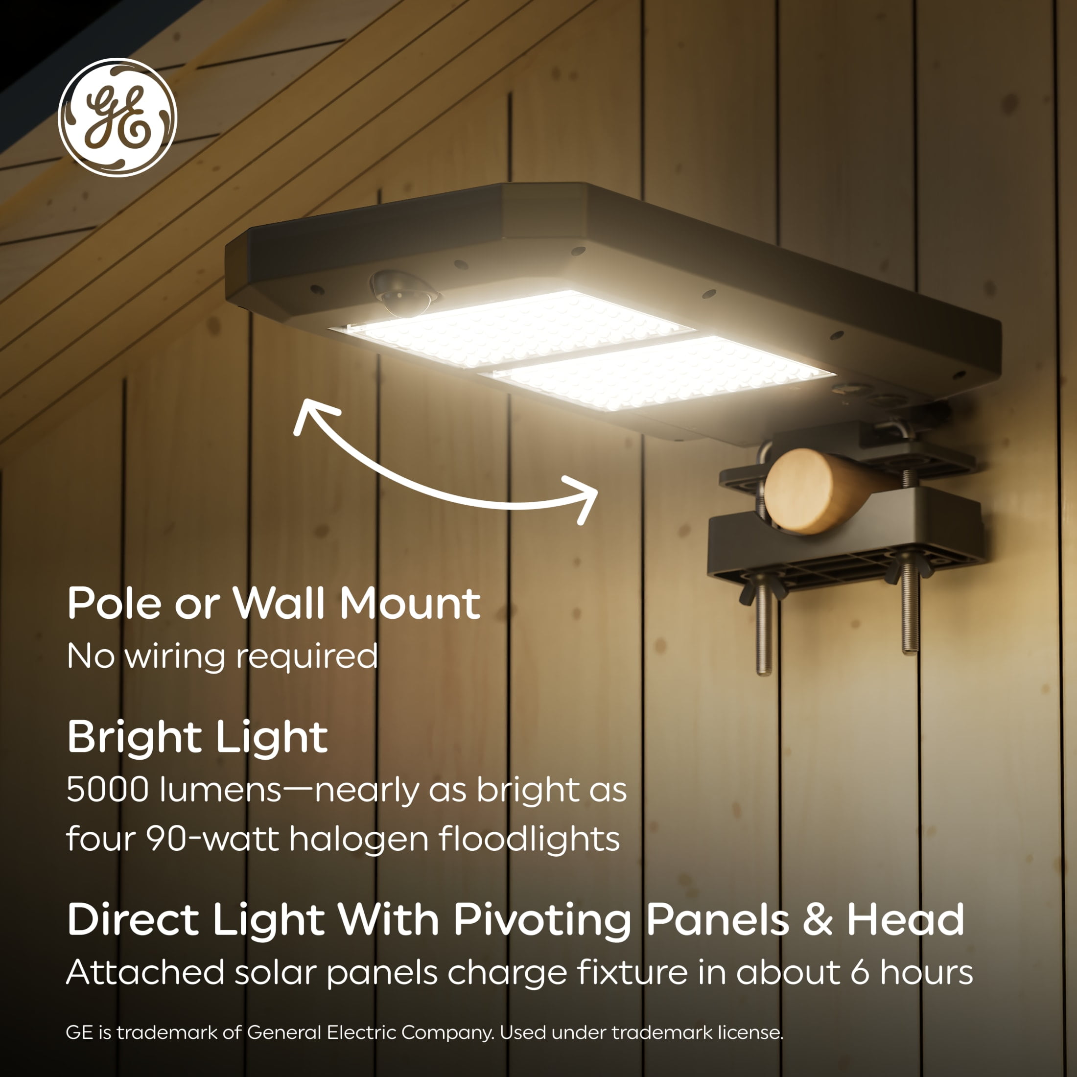GE Outdoor Security LED Street Light, Adjustable Lights with Motion & Dusk to Dawn Sensor, Solar Light, 5000 Lumens