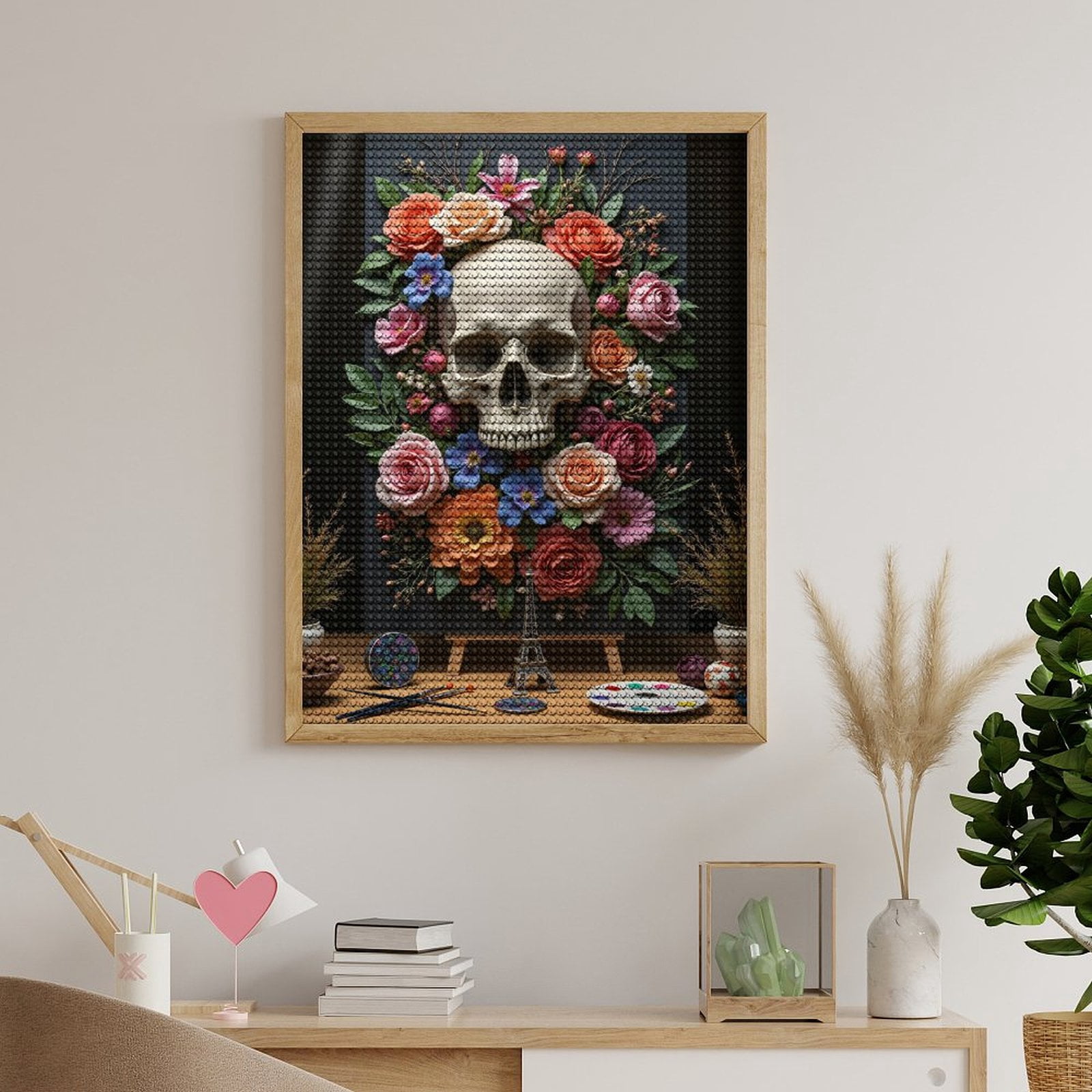 Diamond Art Kits for Adults, Floral Skull Art With Painting Tools 5D Diamond Painting Kits for Adults Beginners, DIY Full Drill Diamond Painting, Gem Art and Crafts 12x16