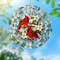HELLOYOUNG 10inch Cardinals in Flower Garden Wind Spinner - Hanging Decor. Weather Resistant, Kinetic Spinning Design. Perfect Outdoor Yard Garden Ornament, Vibrant Bird-Themed Wind Sculpture