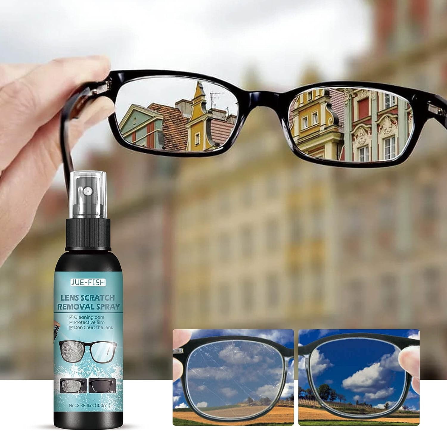  Lens Scratch Removal Spray, Eye Glass Cleaner for Glasses and  Sunglasses, Eyeglass Windshield Glass Repair Liquid, Eyeglass Glass Scratch  Repair Solution, Lens Scratch Remover 100ml (2PCS) : Health & Household