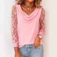 thumbnail image 2 of LWavelet Cowl Neck Lace Sleeve Blouse Womens Plus Size Stylish Easy to Match Daily Casual Top Pink L, 2 of 3