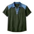 thumbnail image 5 of Men's Denim Patchwork Lapel Polo Shirt Loose Fit Short Sleeve Button Down Casual Top, 5 of 5