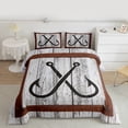 thumbnail image 2 of Manfei Fishing Hooks Bedding Comforter Set 2pcs, Vintage Farmhouse Lake House Twin Comforter Sets, Gray Barn Door Bedding Set, Ultra Soft Home Decor, 2 of 8