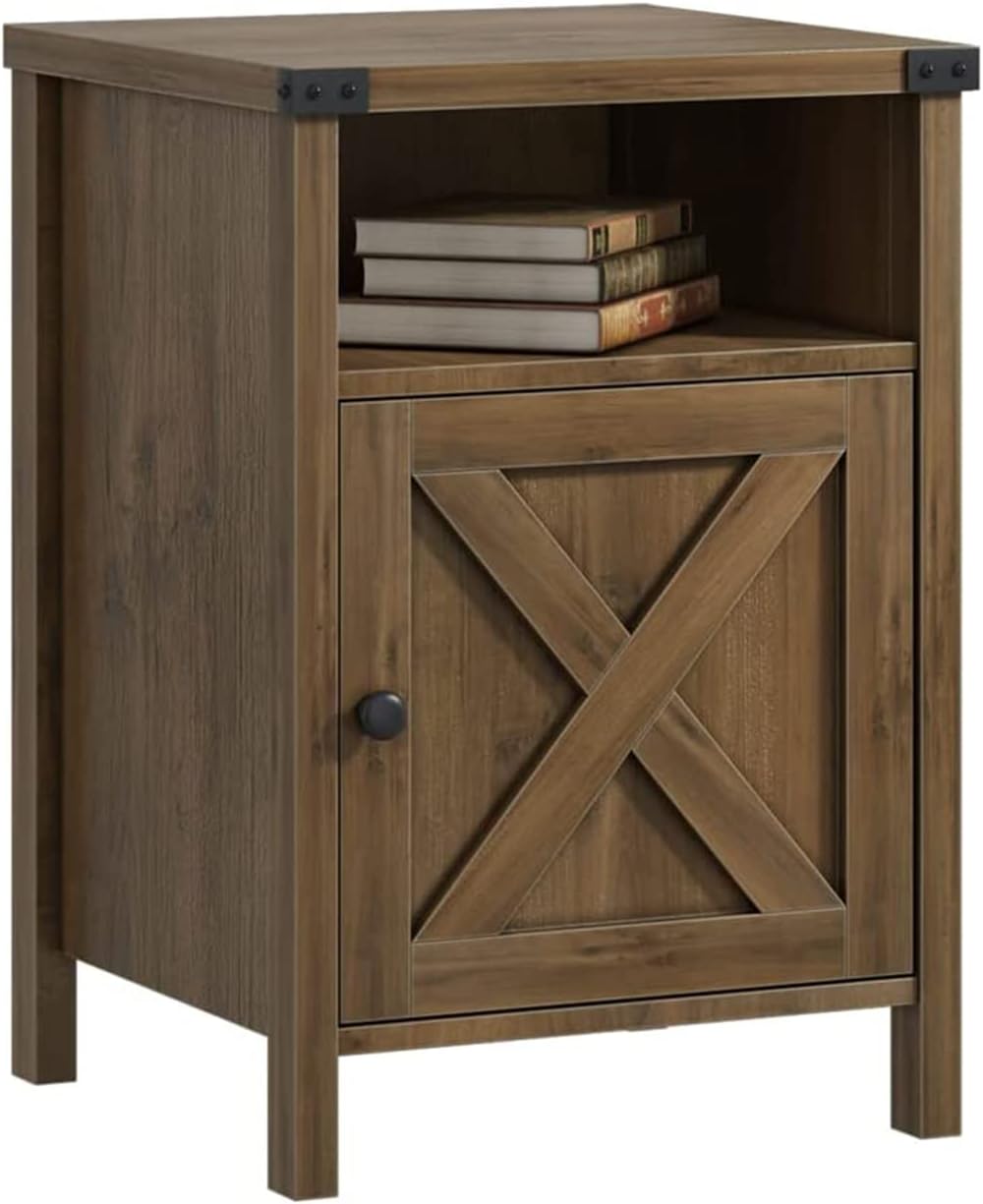 Farmhouse Nightstand Side Table Set of 2 End Table with Barn Door and