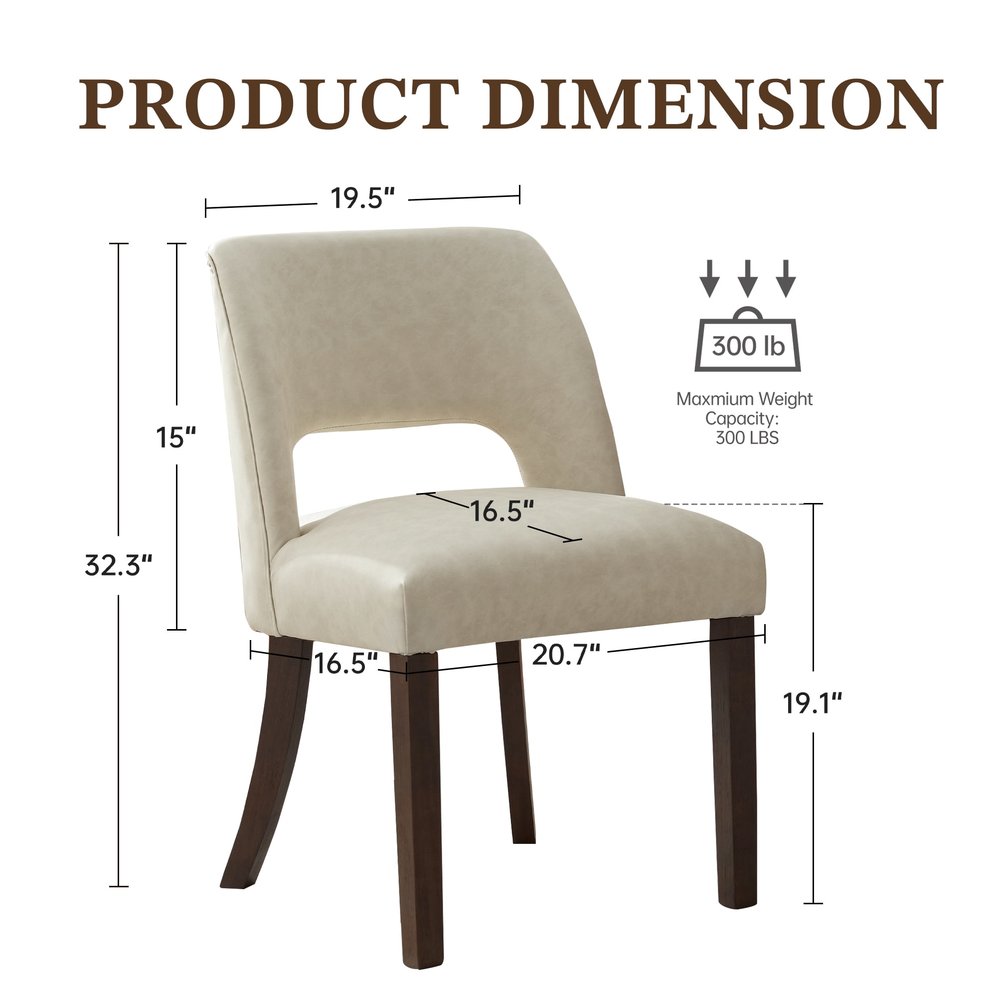 VKNOW Faux Leather 20.7" W Upholstered Dining Chairs Set of 2, Thick Foam Cushion Kitchen & Dining Room Chairs with Solid Wood Legs, Beige