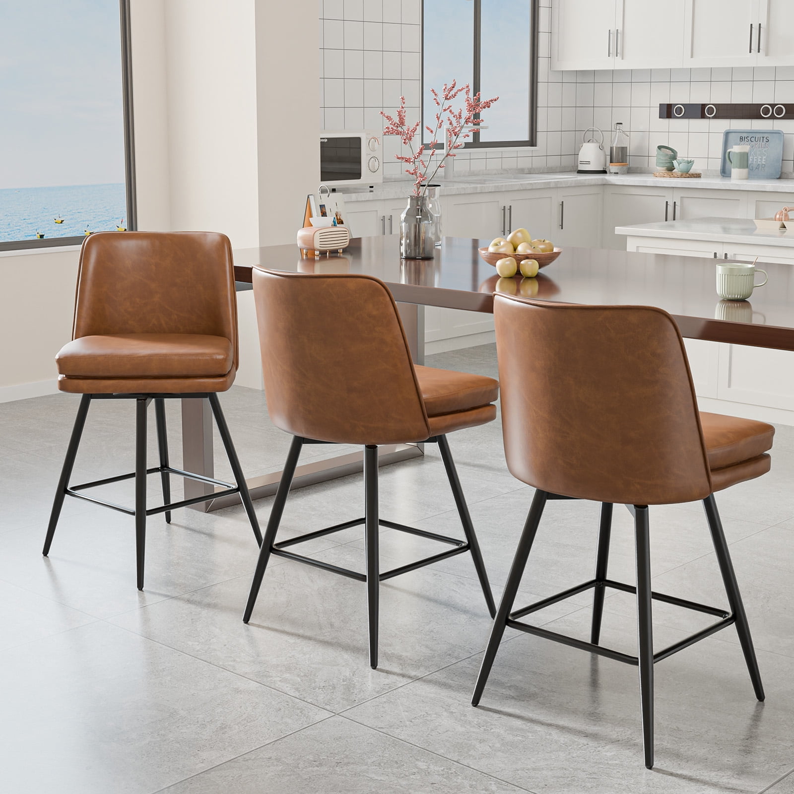 Zimtown Modern Bar Stools Set of 1, Swivel Barstool Counter Height Bar Chair, Kitchen Island Barstool 1 Pack, Light Brown
