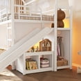 thumbnail image 6 of Leumius Twin over Full Playhouse Metal Bunk Bed with Slide & Ladder, House Shaped Bunk Bed with LED Light Strip, Privacy Curtain, Movable Storage Cabinet and Hanging Rod for Bedroom White, 6 of 9