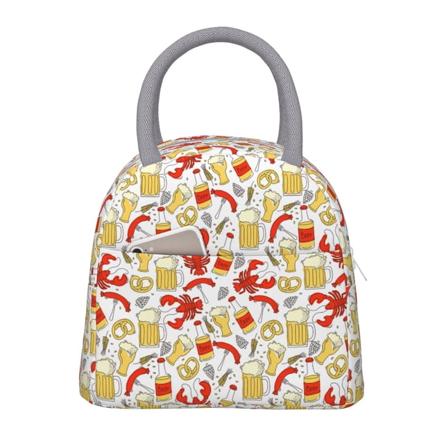 Fotbe Crabs And Beer Bolsa de Almuerzo con Estampado, Lonchera Aislada, Contenedor de Comida Reutilizable Tipo Cooler a Prueba de Fugas