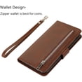 thumbnail image 4 of Wallet Case Compatible with iPhone 12/iPhone 12 Pro 6.1 inch 2020, 5 Card Slots Magnetic Closure Zipper Pocket Handbag PU Leather Flip Case with Wrist Strap TPU Kickstand Cover - Brown, 4 of 16