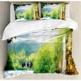 thumbnail image 3 of Waterfall Duvet Cover Set, Croatian Lake Landscape in Forest with Mountain View Background Work of Art, Decorative 2 Piece Bedding Set with 1 Pillow Shams, Twin Size, Green and Blue, by Ambesonne, 3 of 3