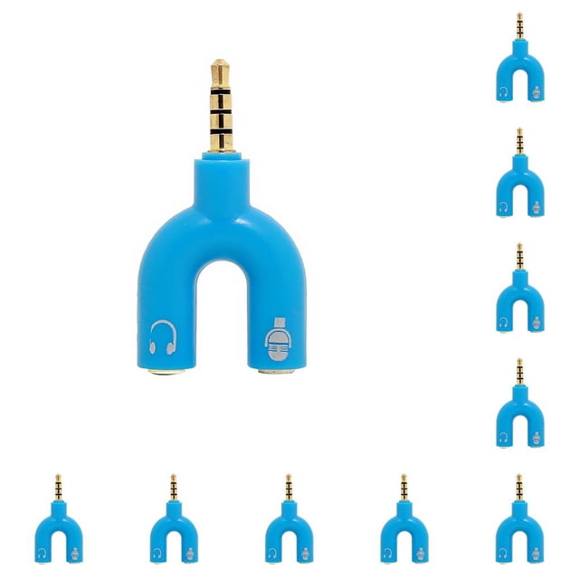 Sidaley Divisor de audio de 3,5 mm Conector estéreo 2 en 1 Convertidor de sonido externo Micrófono Auriculares Computadora Tablet Accesorios azul azul 10piezas