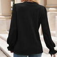 thumbnail image 4 of UTSJKR Women's Knitted Tunics Tops Deals Puff Long Sleeve Tunic Tops 2024 Fashion Pit Stripe Solid Shirts Notch Neck Blouses Casual Comfy Loose Fit Tops Fall Basic Black XL, 4 of 4