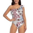 thumbnail image 2 of Picia Abstract Floral Pattern Women's One Piece Swimsuits,One Shoulder Swimwear Asymmetric ,Ruffle Monokinis Bathing Suits,High Waisted Flattering Bathing Suits-X-Large, 2 of 8
