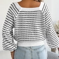 thumbnail image 4 of Women Plaid Knit Sweater Squares Neck Long Puff Sleeve Waist Cuffs Short Knitwear Pullover Tops for Casual Daily Wear White L, 4 of 8