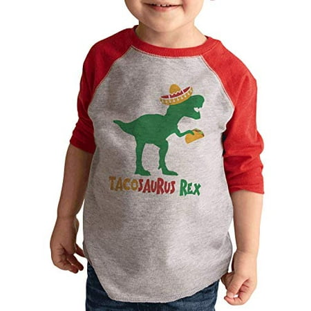 

7 ate 9 Apparel Kids Taco Saurus Rex Dino Cinco De Mayo Red Baseball Tee