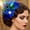 Blue, variant on 1920s  Peacock  Hair Clip with Red Satin Flower & Rhinestone, Flapper Headpiece for Parties, Proms