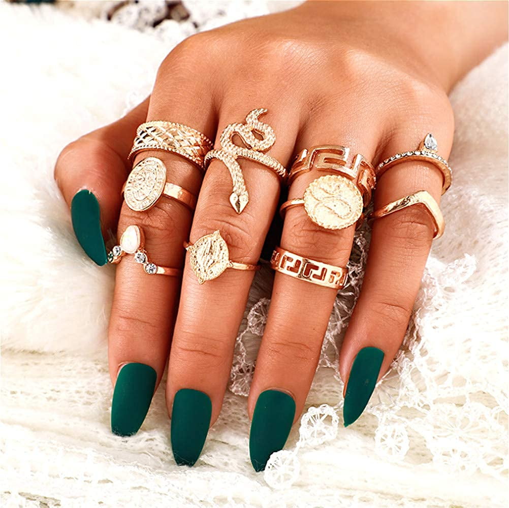 7pcs  Bohemian Gemstone Midi Ring Set Women Ladies Boho Caved Knuckle Rings S
