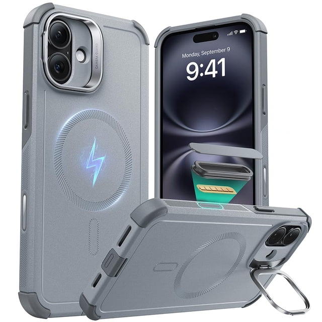 Funda de teléfono ESR para iPhone 16 con soporte de protección contra caídas de 23 pies, gris claro