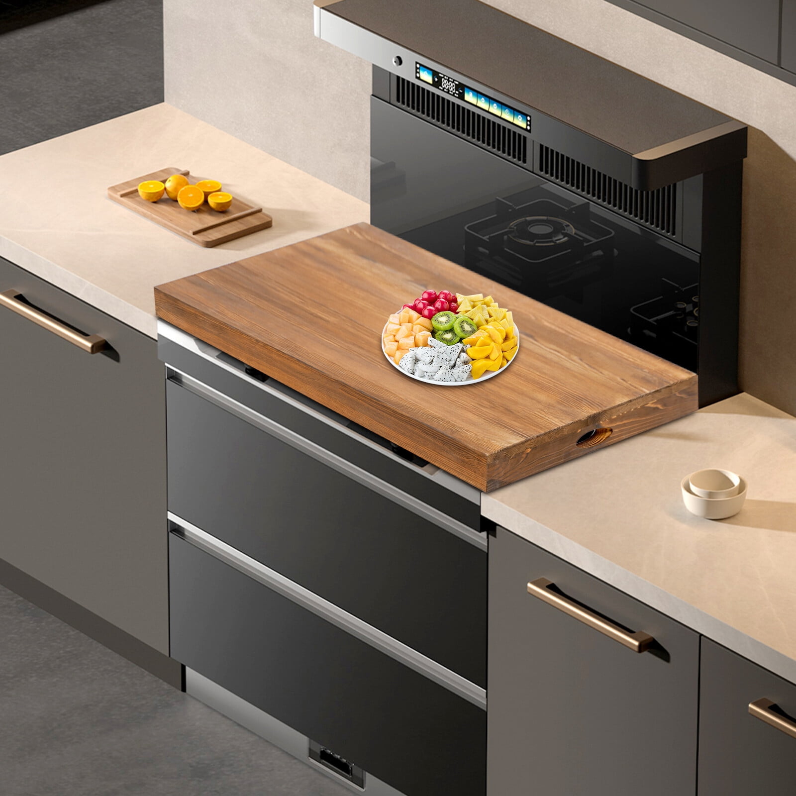Kitchen Stove Cover, 28.5x21x2 Inch Black Noodle Board and Cutting Board, Stove Top Cover with Handles for Easy Moving