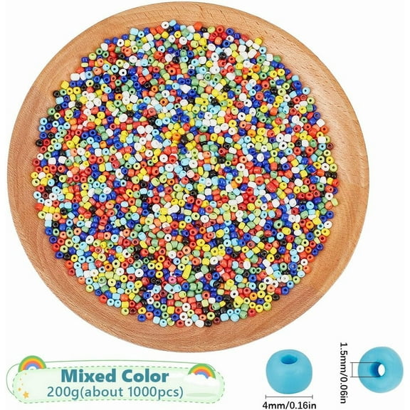 200g Glass Seed Beads Opaque Mixed Color Seed Beads Small Round Craft Beads for Jewelry Making 4mm Diameter 1.5mm Hole 200g per Set
