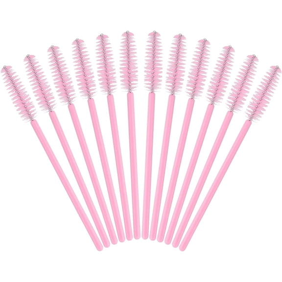 50PCS Mascara Wands Disposable Eyelash Eyebrow Spoolie Brush for Makeup Eyelash Extensions(Pink)
