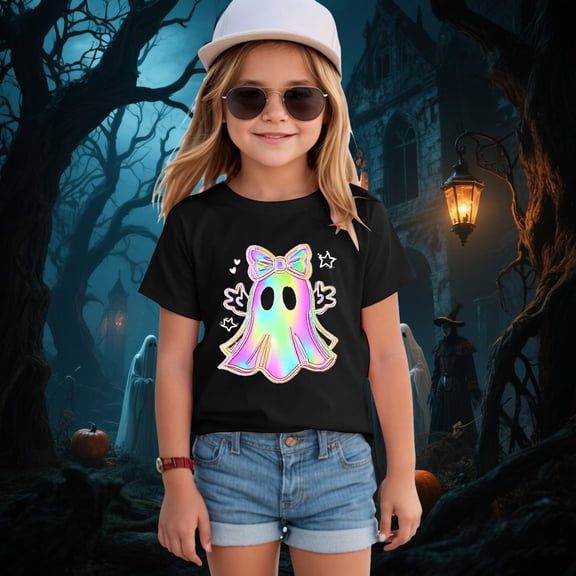 Dakiuu Kids Boys Girls Halloween Short Sleeve T Shirts Toddler Bow Printed Tops Fall Casual Daily Lightweight Holiday Outfits
