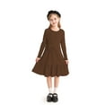 thumbnail image 2 of Actgleam Girls Long Sleeve Dress A line Bow Tie School Party Dress,Dark Brown,5-6Years, 2 of 9