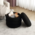 thumbnail image 3 of Zesthouse 19.5" Wide Round Boucle Storage Ottoman, Tufted Sherpa Ottoman Footstool for Living Room Bedroom, Black, 3 of 10