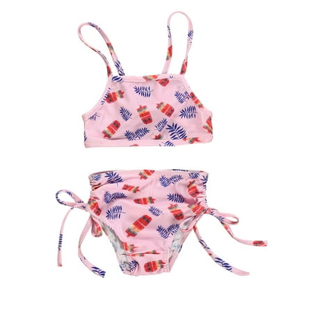 

qucoqpe Toddler Baby Girl SwimSuit Cute Infant Kids Bikini One Piece Floral Halter Swimwear Bathing Suits