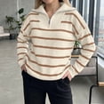 thumbnail image 7 of Womens Knit Tops Striped Quarter Zipper Long Sleeve Fashion Casual Pullover Sweaters for Daily Wear Brown XL, 7 of 7