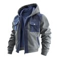 thumbnail image 4 of longantii Mens Hooded Cargo Coat Color Block Long Sleeve Full Zip Jacket Multi Pocket Relax Fit Streetwear Tops Daily Spring Fall Casual Outerwear Gray L, 4 of 5