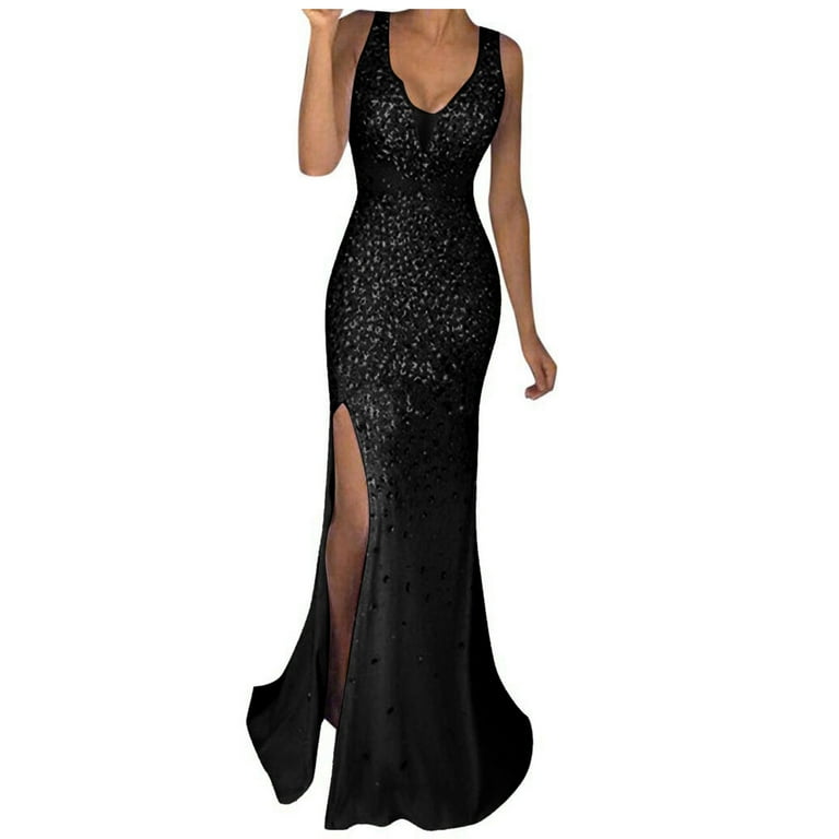 Baqcunre Wedding Guest Dresses For Women Women Sequin Dress Prom Party Ball Gown  Dress Sexy Gold Evening Bridesmaid Skirt Long Dress Homecoming Dresses Maxi Dress  Black Dress XL - Walmart.com