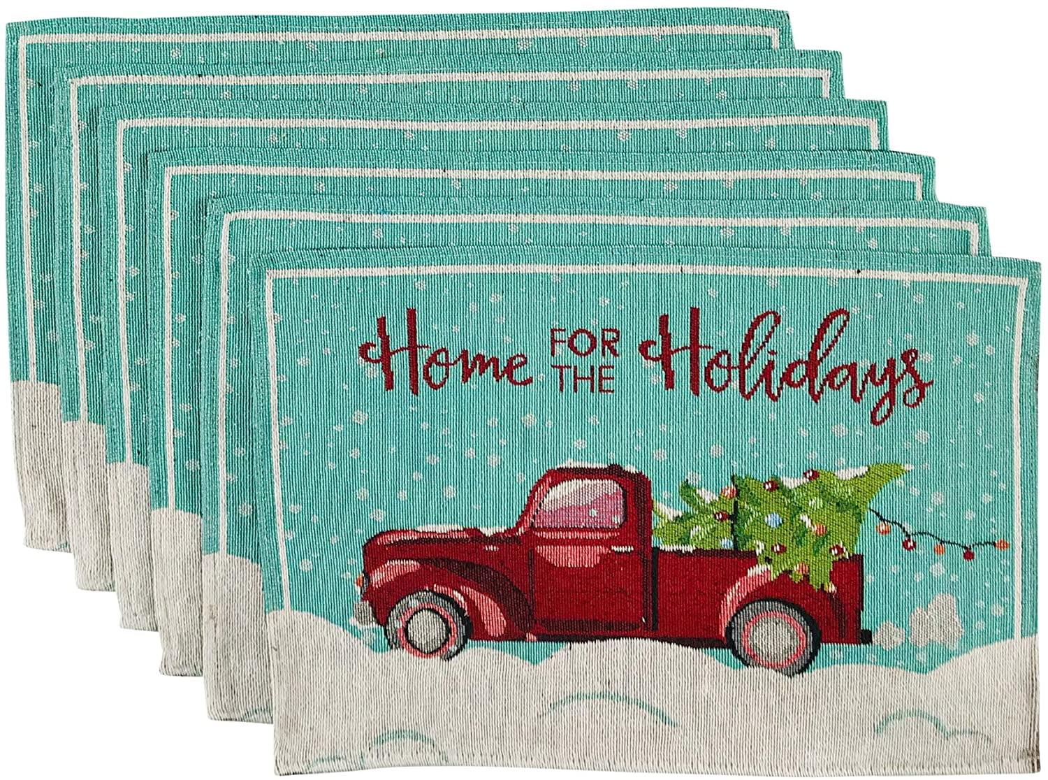 Christmas Tapestry Placemats, Set of Six (6) Colorful Tapestry Weave