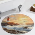 thumbnail image 4 of Lighthouse Sunrise Coast Scenery Pale Blue Tan Floral Medallion Round Rug - Small Round Area Rug, Soft Non-Slip Machine Washable Bedroom Mat Indoor Accent Entry Carpet for Office Desk Dorm Hallway, 4 of 7