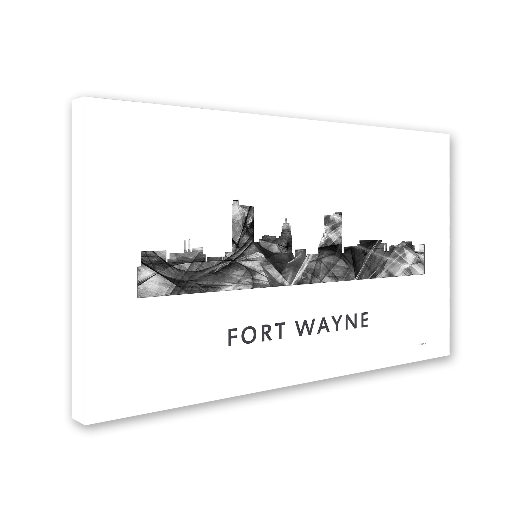 Trademark Fine Art 'Fort Wayne Indiana Skyline WB-BW' Canvas Art by Marlene Watson