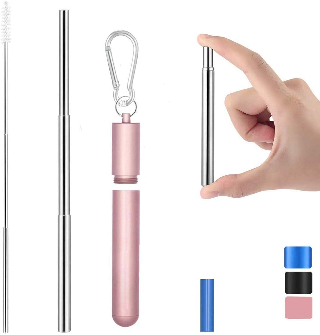 Reusable Collapsible Straw, Telescopic Stainless Steel Metal Drinking