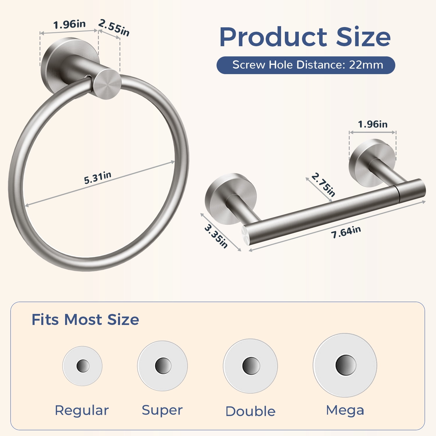 TVOFEK Toilet Paper Holder Wall Mounted Brushed Nickel, Double Post Pivoting Tissue Roll Holder and Towel Ring Set, Stainless Steel Bathroom Hardware Sets