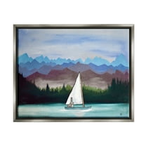 Stupell Industries Bunny Rabbit on Sailboat Vivid Distant Mountain Peaks Painting Luster Gray Floating Framed Canvas Print Wall Art, Design by Andrea Doss