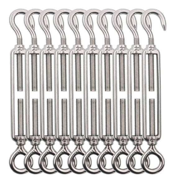 Tootaci 660lb Turnbuckle Hook and Eye, 10pcs M5 Stainless Steel Turnbuckles Wire Tensioner Kit for Cables Wire Sun Shade, Light Hanging, Deck Railing