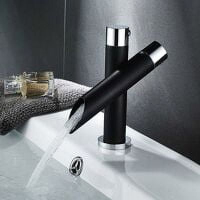 Bathroom faucet Black matte waterfall sink Single handle mixer faucet Modern design Latón (Short)