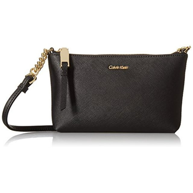 Calvin Klein Hayden Key Item Saffiano Top Zip Chain Crossbody, Black/Gold