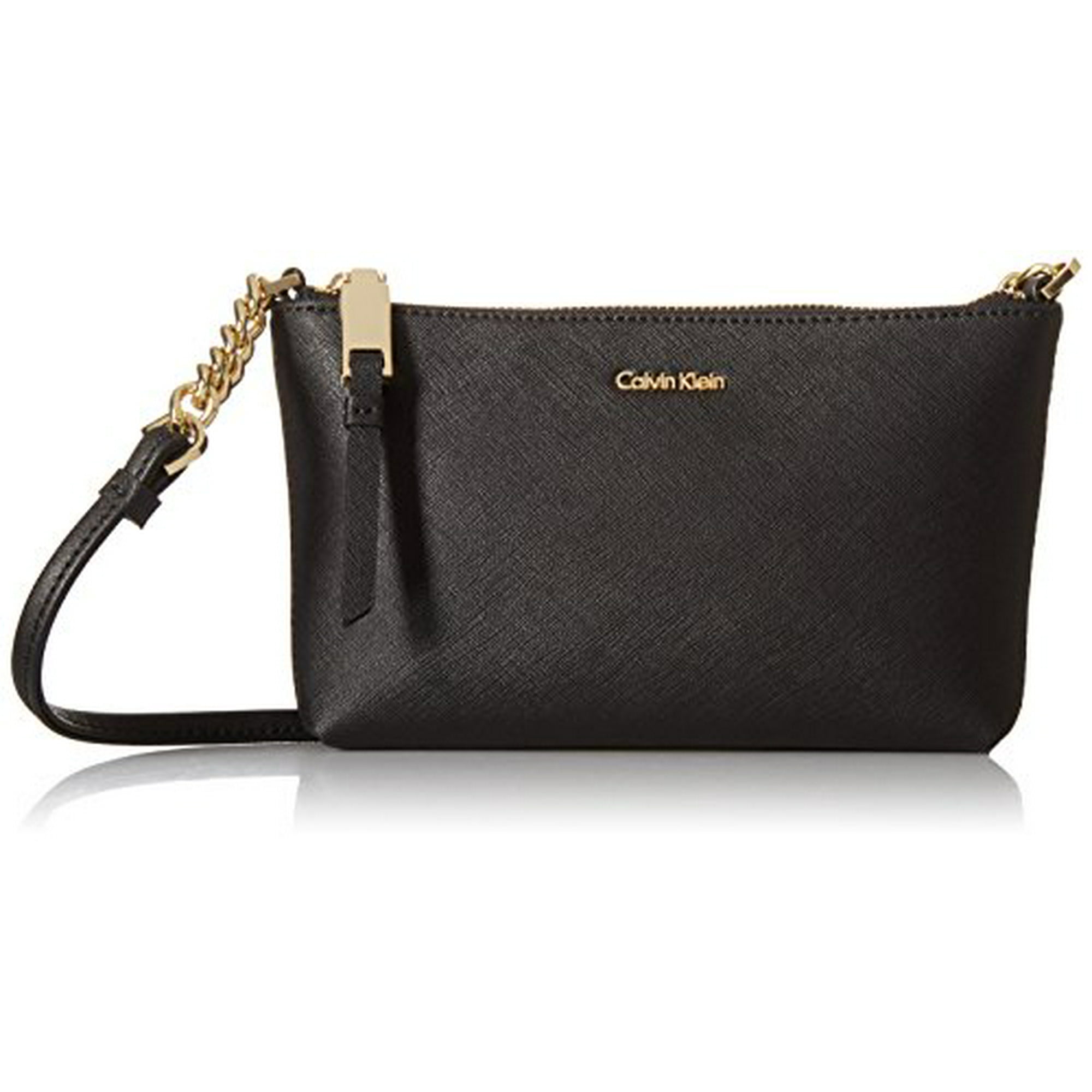Calvin Klein Hayden Saffiano Large Chain Crossbody, Black/Gold: Handbags