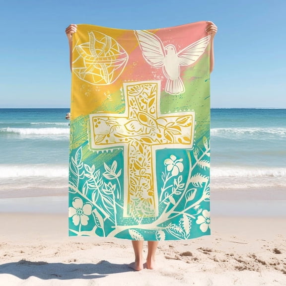 Adult Beach Towel, Modern Simple Beach Towel, Easter Cross Print Bath Towel, Easter Gift