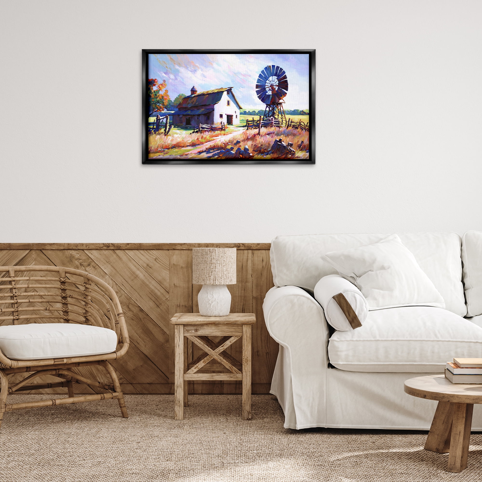Stupell Industries Countryside Serenity Landscape Landscape Painting Black Floater Framed Canvas Art Print Wall Art, 31 x 21