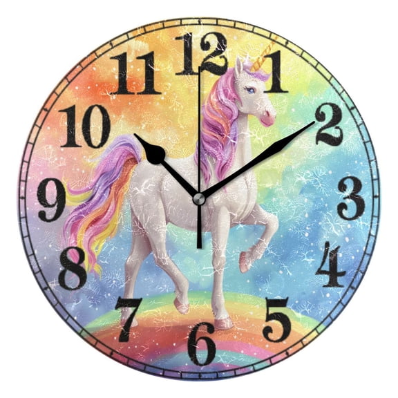 Unicorn Standing on Rainbow Silent Wall Clock 10" Non-Ticking Battery Clock