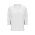 thumbnail image 5 of HongQid Womens 3/4 Length Sleeve Ladies Tops and Blouses Casual Eyelet Top Crewneck Dressy Shirts with Smocked Cuffs, 5 of 7