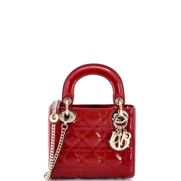 Pre-Owned Lady Dior Chain Bag Cannage Quilt Patent Mini By Rebag
